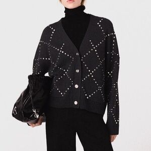 Maje Rhinestone Check Cardigan
